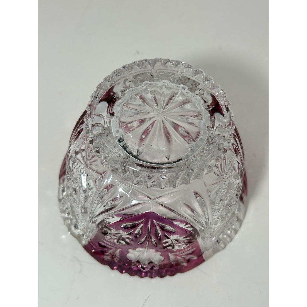 Vintage Cranberry Flash Pressed Glass Bowl Intaglio Floral Scalloped SawtoothRim - Picture 7 of 7